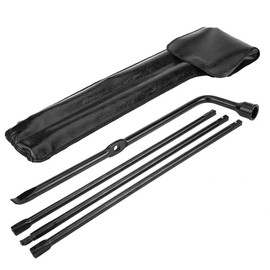 Spare Tire Tool Kit, Black Iron Super Duty Spare Tire Jack Lug Nut Wrench Handle Kit with Leather Case Replacement Spare Tire Repair Tool Fit for F250 350 450 550 2008-2016