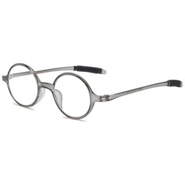 ABETOS Small Round Reading Glasses Retro Mini TR90 Flexible Lightweight Vintage Computer Readers for Men Women, Clear Grey 3.0