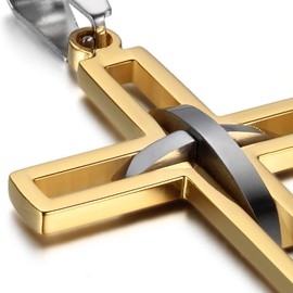 OIDEA Men's Plain Cross Necklace: Vintage Cross Pendant with Wheat Chain Christian Cross Chain Biker Retro Venetian Chain Religious Gift for Men Father Friend, Stainless Steel, No Gemstone