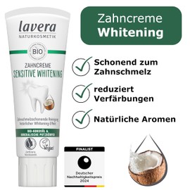 lavera Sensitive Whitening Toothpaste - 5x Protection - Natural Whitening - Gentle on Teeth - Bamboo Cellulose Cleaning Body & Sodium Fluoride - Vegan - 75 ml