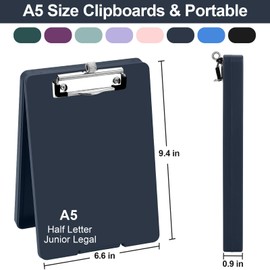 Meiikun Small Clipboard with Storage, A5 Clipboards with Pen Holder, Half Letter Clip Boards 6x9 Mini Plastic Clipboard with Low Profile Clip for Classroom, School, Office Supplies (Navy)