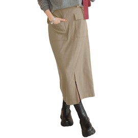 Kobe Lettuce M4077 Running Stretch Tight Skirt, Cargo-Style Skirt, Maxi Length, Long Length, Casual, Stretchy, long beige