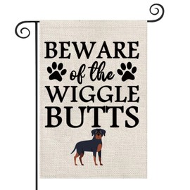 Rottweiler Dog Lovers Gift Beware Of The Wiggle Butts Garden Flag Housewarming Welcome Hanging Canvas Decor Gift (Rottweiler)