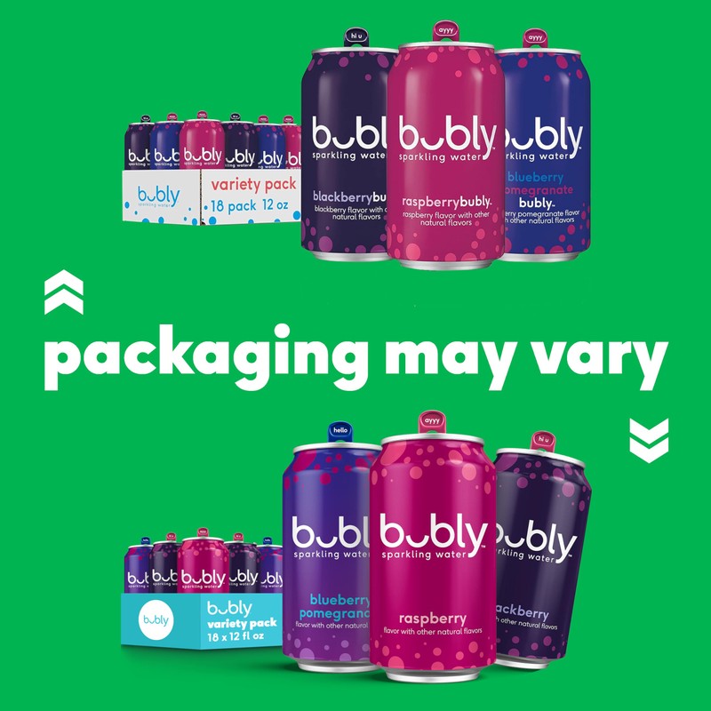 bubly Sparkling Water, Triple Berry Variety Pack, Zero Sugar &