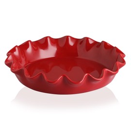 Sweejar Ceramic 11.5 Inches Pie Pan for Baking, Deep and Fluted Porcelain Round Pie Dish, Non-Stick Pie Plate for Pumpkin Pie, Apple Pie, Pie Pots with Morden Farmhouse Design(Red)