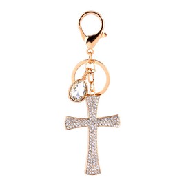 Hztyyier Handbag Charms Accessories, Bling Glitter Keychain Rhinestone Cross Keychain Charm Pendant Xmas Gift Car Keys Ornaments