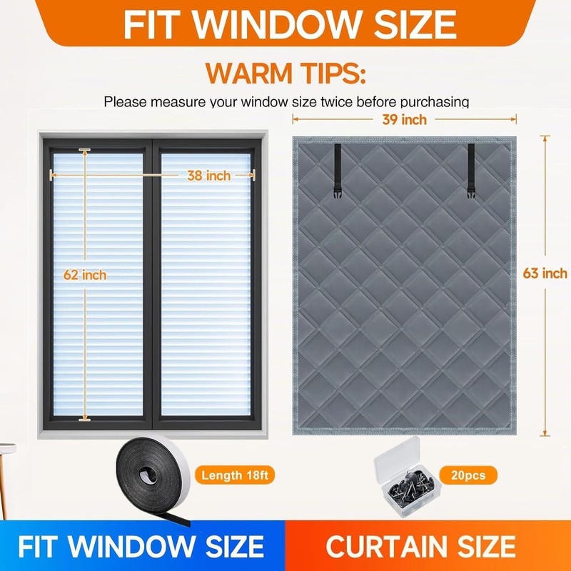 Aprllolg Winter Insulated Window Cover,3 Layer 63 x 39 Inch