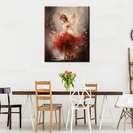 Tucocoo Beautiful Girl Paint by Numbers Kits 16x20 inch Canvas DIY Oil Painting for Adults Beginner with Brushes and Acrylic Pigment - Red Fairy Woman Picture for Home Decor Gift (Without Frame)