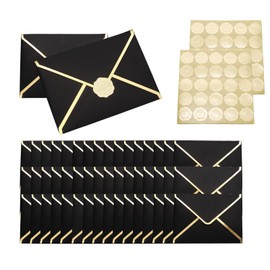 Lilaly 50 Pcs Invitation Envelopes, Wedding Envelopes Black Envelopes Envelopes 5x7, A7 Envelopes with Gold Border for Graduation Invitation Wedding Greeting