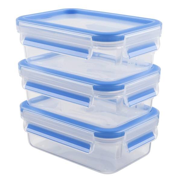 Emsa 508570 Food Clip & Close, Plastic, Transparent / Blue, 0.55 liter, Set of 3 boxes