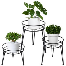 LIJINGCHEN 3 Pack Metal Plant Stand, Heavy Duty Round Plant Shelf, Flower Plant Holder Indoor Outdoor, Plant Display Rack, Patio Plant Stand for Garden Home Balcony Decor(Black)