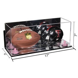Better Display Cases Acrylic Mini - Miniature (not Full Size) Football and Helmet Display Case with Mirror Case, Pink Risers, Wall Mount and Mirror Base (B46/A019)