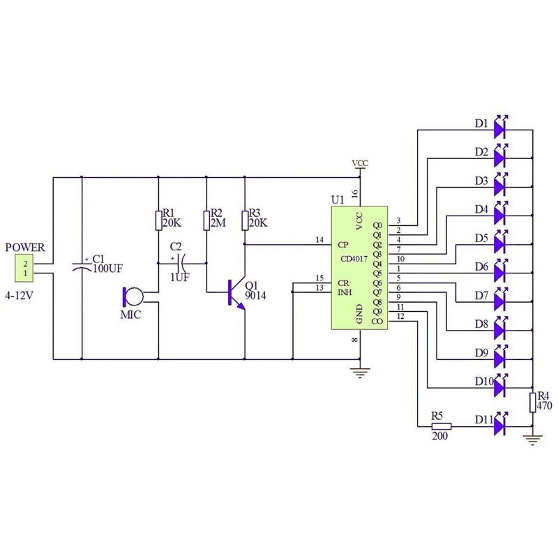 ATNSINC 4PCS DIY CD4017 Colorful Voice Control Rotating LED Light