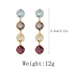 Colorful Long Crystal Dangle Earrings for Women,Fashion Vintage Quadrate Cubic Zirconia Rhinestone Drop Earring Party Jewelry Gifts (Colorful)