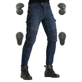 Men's Motorcycle Riding Pants Denim Jeans Protect Pads Equipment with Knee and Hip Armor Pads VES6 (Blue, 3XL=38)
