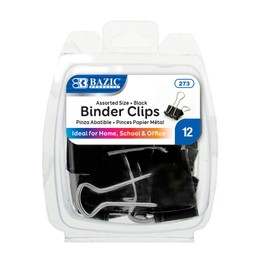 BAZIC Binder Clips Assorted Size Black, Small Medium Large Paper Clamps Paper Clip, Paperclips for Office School Supplies Home (12/Pack), 24-Packs