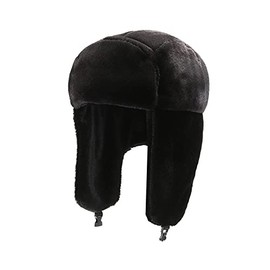 AWOCAN Winter Unisex Faux Fur Bucket Hat Soft Warm Autumn Winter Fluffy Flight Hat with Ear Flaps for Ice Skating and Outdoor Activities, black