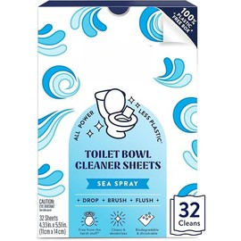 Toilet Bowl Cleaner Sheets - Dissolvable, Septic Safe, Effective Cleaning, Removes Stains & Rings, Cleans & Deodorizes - 32 Uses - Fresh Lemon Scent - Plastic-Free Packaging - Scent: Sea Spray