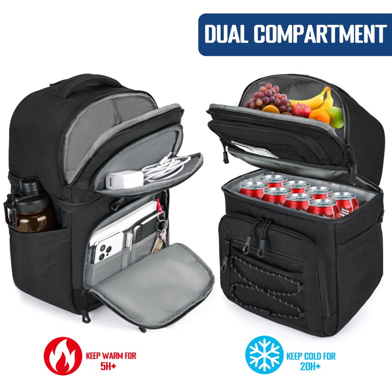 MOZETO Lunch Cooler Backpack Double Deck Lunch Box Backpack Insulated