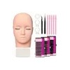 Kit Práctica Extensión Pestañas Rosa Curva C Maniquí Pinzas Cepillos
