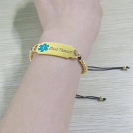 Vivaday Blood Thinner Adjustable Medical ID Bracelet with Info | Lightweight Beaded Emergency jewelry | Engraved Medical Symbol Emergency Alert Bracelets | 6.7"+4.7" Extended YA4985