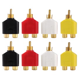 KUOQIY 8 PCS RCA Splitter Adapter, RCA 1 Male to 2 Female Phono Connector AV Video Y Splitter, for Subwoofer, Amplifier, TV, Digital Audio, Gold Plated - Multicolor