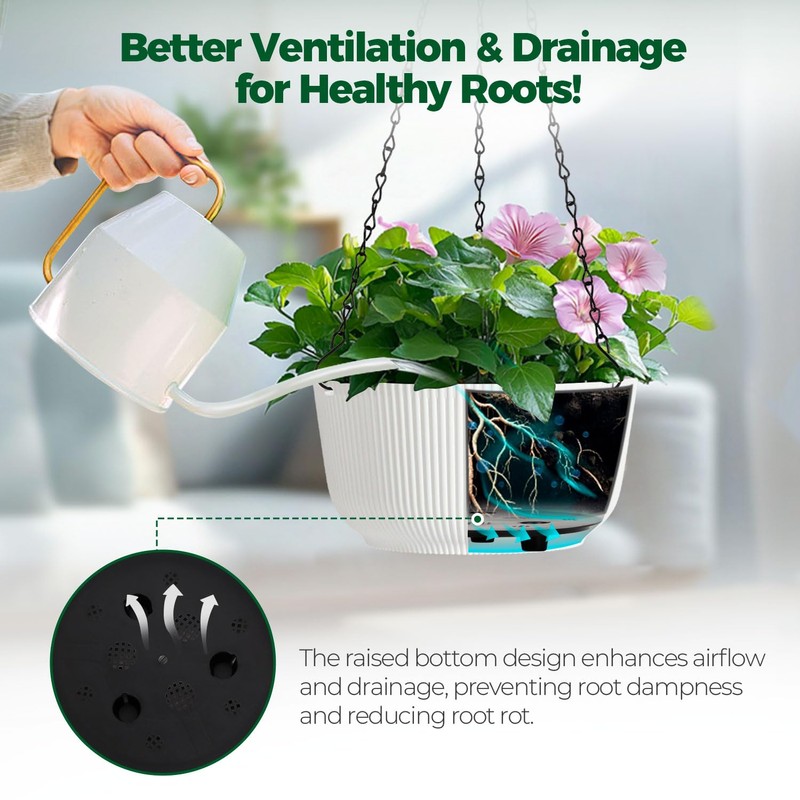 T4U 10 Inch Hanging Planters for Indoor Plants, 2 Pack