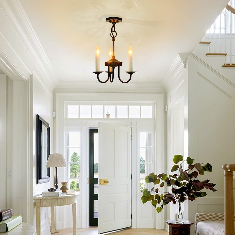 Psyverii 3 Lights Farmhouse Candle Style Chandelier, Rustic Ceiling Pendant
