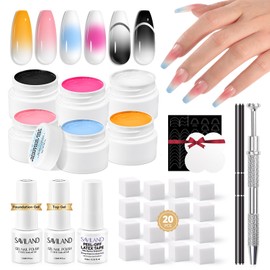 SAVILAND Ombre Gel Nail Polish Kit: 6 Colors Painting Gel with Nail Sponges Gradient Blush Effect Solid Gels Polish French Tip Tools Nail Art Design Cream Gels Nail Polish for Salon & Home DIY