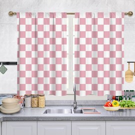 Ohocut Pink Checkered Kitchen Curtains, Rustic Farmhouse Kitchen Curtain, Checkerboard Vintage Kitchen Curtains Sets for Bathroom Cafe Window Treatment Drapes 2 Panels (Each 27.5x39 Inch)