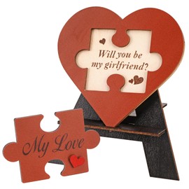 HOWAF Will You Be My Girlfriend Wooden Heart Puzzle Set, Valentines Gifts for Her, Valentines Puzzle Jigsaw Proposal Ornament with Display Stand, Romantic Gifts for her, Presents for Girlfriend