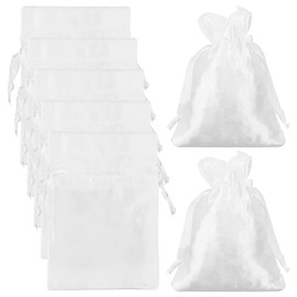 Beebeecraft 25Pcs Small Satin Gift Bags Bulk White Mini Drawstring Pouch Dustproof Rectangle Cloth Bag Jewelry Pouches for Birthday Christmas Jewelry Party Favors Present Craft Storage 15x10cm
