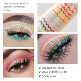 Kyannkara Liquid Eyeliner Waterproof Colorful Matte Glitter Neon Eyeliner Pencil Pigmented Smudgeproof Long Lasting Gel Eye Liner (Shine Y13)