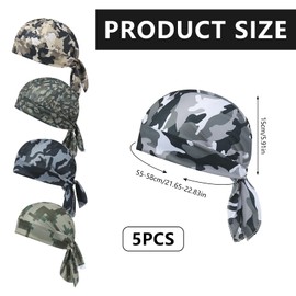 Bekecidi Camouflage Bandana Skull Cycling Cap, 5 Pcs Summer UV-Protection Under-Helmet Cycling Headscarf, Breathable Quick-Drying Skull Caps for Men & Women Outdoor Sports Bike Accessories