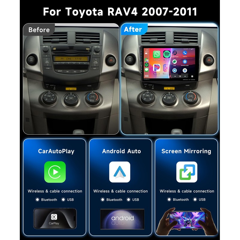 8Core 4G 64G Wireless Carplay Radio for Toyota RAV4 2007-2011