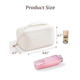 Yarnic White Travel Makeup Bag Cosmetic Bag Make Up Pouch, Large Capacity Toiletry Bag for Women, Portable Pouch Cute Make Up Organizer with Divider and Handle, PU Leather