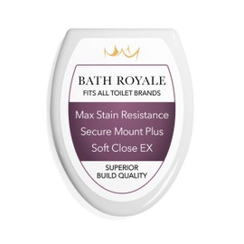 Bath Royale Slow Close Toilet Seat BR501-00 White Elongated, Stain-Resistant and Easy to Keep Clean, Heavy Duty Fits All Toilet Brands, Executive Series