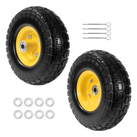 LTNICER 10" Solid Rubber Tires and Yellow Wheels 4.10/3.50-4 (10 x 3.5) Flat Free Tire with 5/8" Bearings,Heavy-Duty Replacement Tire For Gorilla Carts,Wagon,Wheelbarrow,Garden cart(2 Pack)