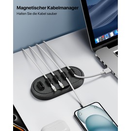 Cable Management, Magnetic Cord Organizer, Desk Cord Holder Wire Keeper with 6 Magnetic Cable Clips, Charger Cord Management for Home Office, Lightning/USB C/Micro Cable, Dark Gray
