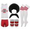 FAIRY BOUTIQUE 118 Costume for Men and Women, Vest + Shorts + Afro Wig + Tash + Socks + Bracelet Set Marathon Retro Outfit (Plain, 118 Costumes, 6 Piece Set, XL)
