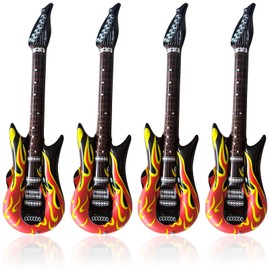 NINGYER Pack of 4 Air Guitar, 90 cm Inflatable Guitar, Air Guitars for Inflating, Inflatable Flames Guitar for Birthday, Props, Party, Carnival