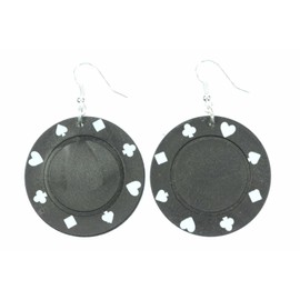Miniblings Poker Jeton Earrings Poker Casino Las Vegas Gambling Black Handmade Fashion Jewellery I Earrings Silver-Plated, Cotton, No Gemstone