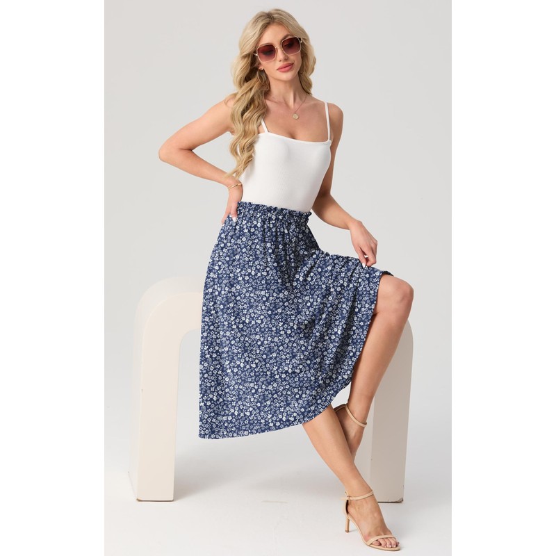 GRECERELLE Women's Summer Midi Long Midi Skirt A-line Flowy with
