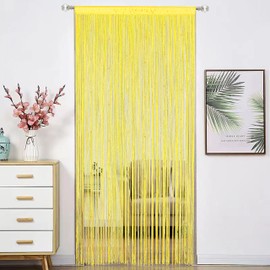 HSYLYM Beaded Curtain Beads Door String Curtains Ideal for Living Room Decor Wall Hanging Fringe Doorway Divider Bedroom Backdrop Hippie Window Closet Privacy Rod Pocket Dense (100x200cm,Yellow)