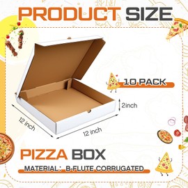 Fullhawl Fullhawl 10 Pcs Pizza Boxes 12 x 12 Inches B-Flute Corrugated White Pizza Box, Grease Resistant Kraft Takeout Containers Packing Boxes for Homemade Cake, Cookies, Food and Crafts