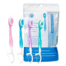 12 Stück Mini Zahnbürste mit Zahnpasta, Einweg Zahnbürsten mit Zahnpasta, 5 in - Vorgebunden - Zahnseide - Zungenschaber - Frischer Atem - Zahnstocher, Reisezahnbürste Einzeln Verpackt
