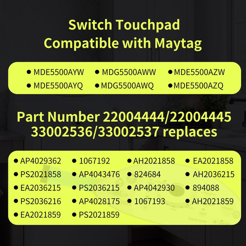 Dryer Touch Control Panel Replacement #22004444, 33002536,22004445,33002537 - Compatible with