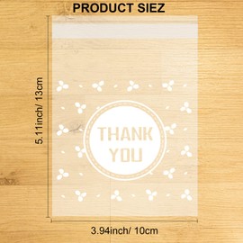 Konsait 100Count Thank You Cookie Candy Treat Bags Self-Adhesive Sweets Biscuit Dessert Plastic Bags Packaging Cellophane Gift Goody Bags for Bithday Summer Party Favors Supplies 3.9×5.1inch