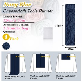 Waligoy Navy Blue Cheesecloth Table Runner 1 Pack 35" Boho Gauze Table Runner 120 inches Long Table Runner Rustic Sheer Fabric Bulk for Baby Shower Wedding Bridal Birthday Party Table Decorations