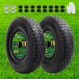 Wiltire (2 Pack) 4.80/4.00-8" Tire and Wheel, 16 inch Solid Wheel with 5/8" Extra 3/4" Bearings,3" Centered Hub with, Replacement Tube for Wheelbarrows, Garden, Utility Carts,Trolleys(Black)